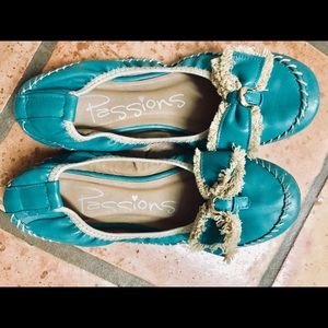 Turquoise leather ballet flats size 8